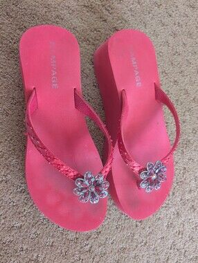 Rampage Red Sparkle Platform Flip Flops Size 7.5